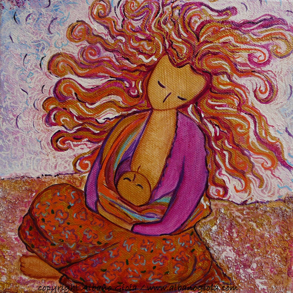 Babywearing art breastfeeding art motherhood art In the colorfull sand Gioia Albano