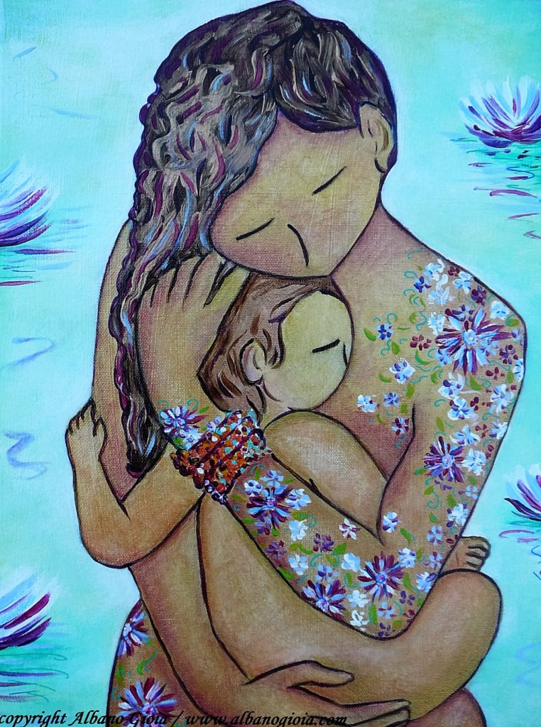 Motherhood art painting Motherhood flowers all over Gioia Albano